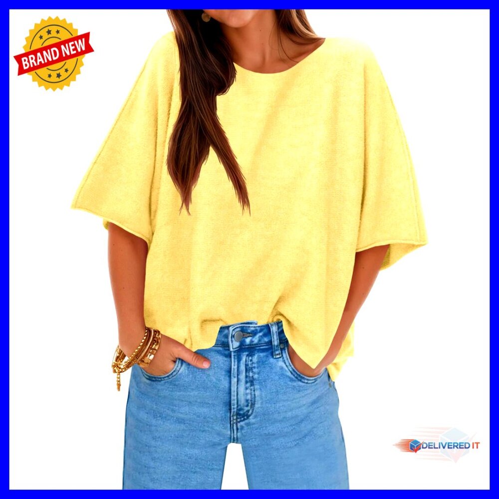 Oversized Boat Neck Pullover Sweater Half Sleeve Knitted Casual Loose Fit